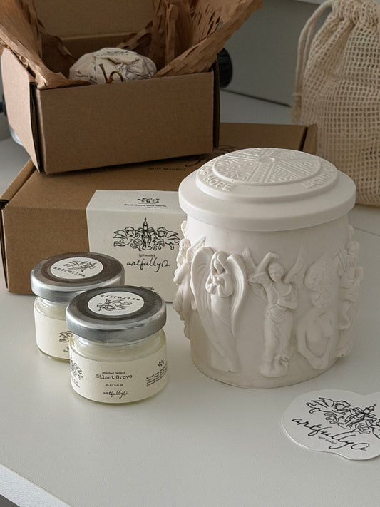 After Dusk Ritual Set | Stone Vessel Candle + Mini Candle Duo | Gift Ready Candle Set